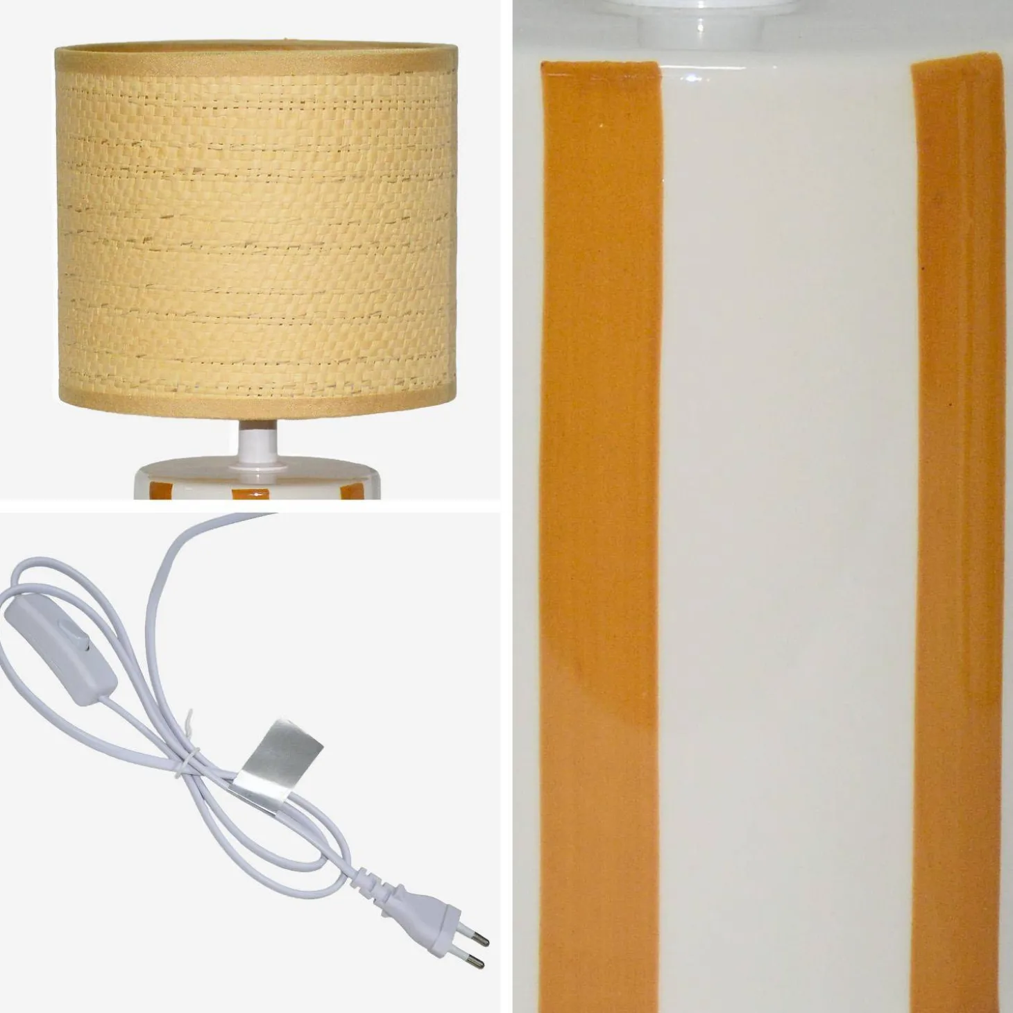 Candeeiro de mesa de cerâmica com abajaur de efeito rattan