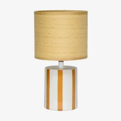 Candeeiro de mesa de cerâmica com abajaur de efeito rattan