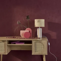 Candeeiro de mesa de cerâmica com abajur de efeito rattan