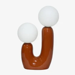 Candeeiro de mesa de cerâmica e vidro