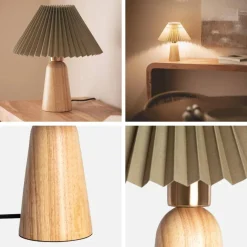 Candeeiro de mesa em madeira e tecido para interior, Ø10,5cm