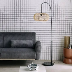 Candeeiro de pé com efeito rattan natural, 170cm