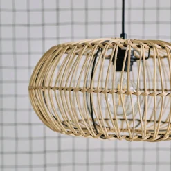 Candeeiro de pé com efeito rattan natural, 170cm