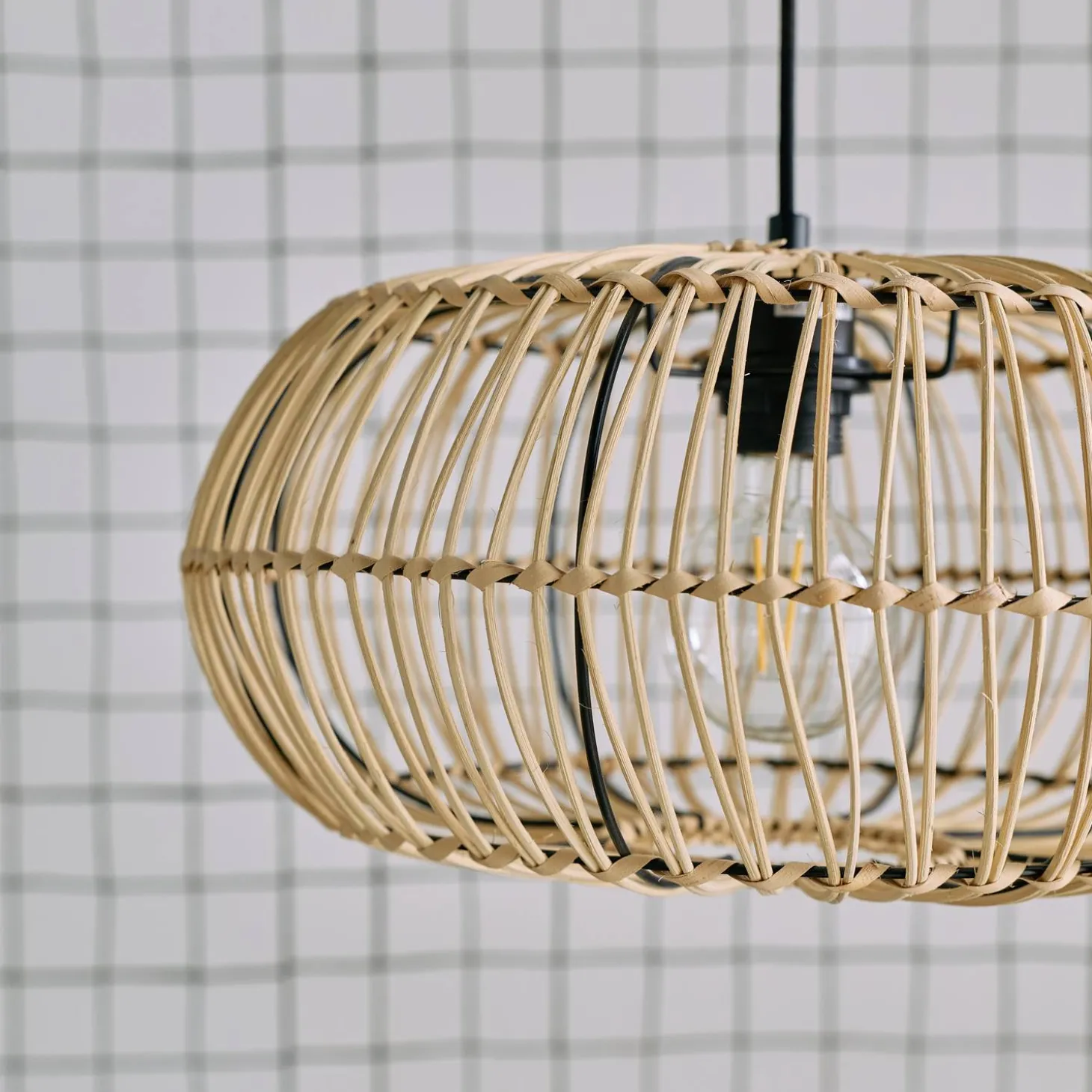 Candeeiro de pé com efeito rattan natural, 170cm