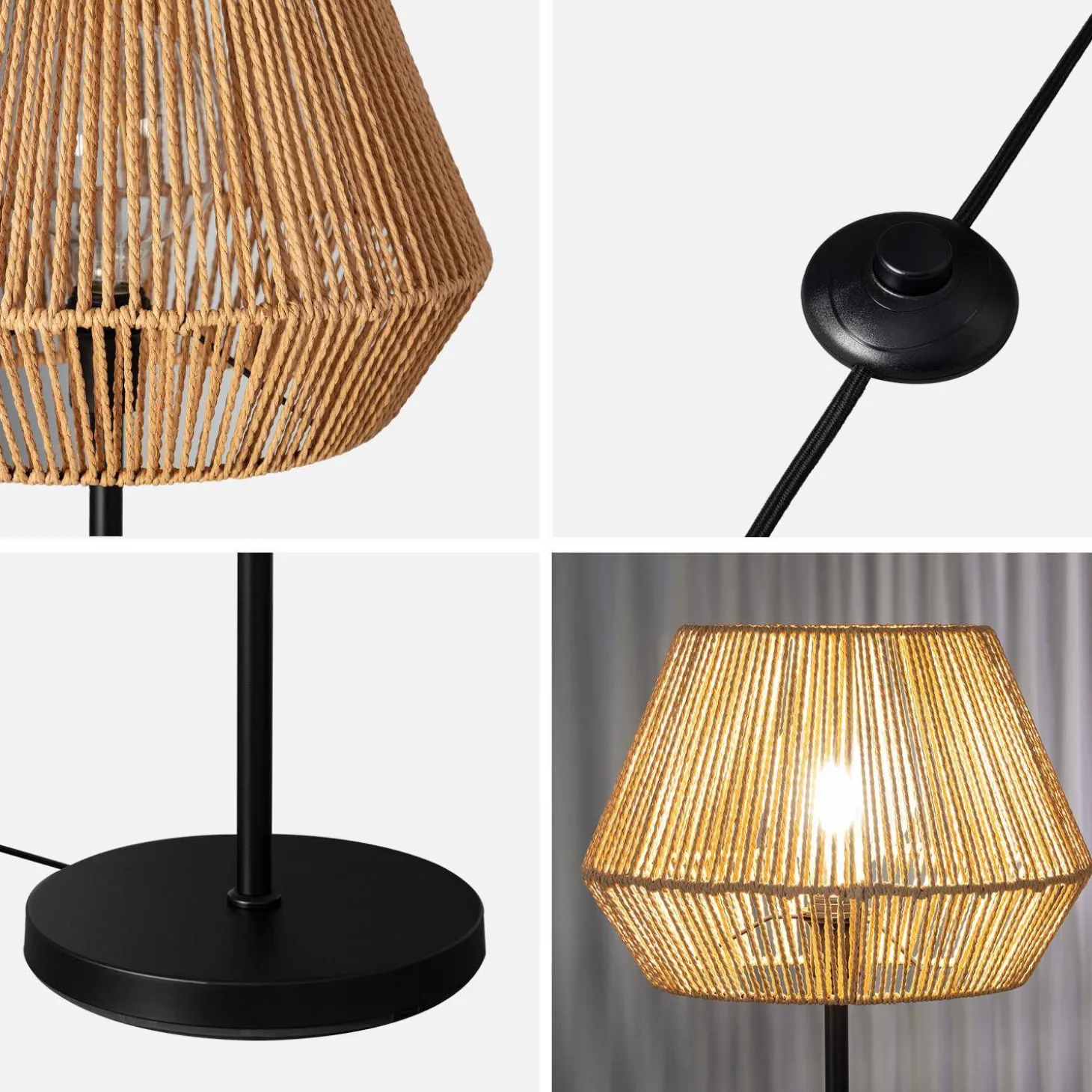 Candeeiro de pé de interior com efeito rattan, 150cm
