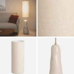 Candeeiro de pé interior em cerâmica e tecido, 138cm