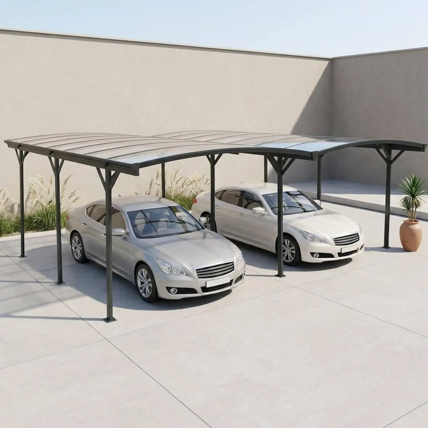 Carport 5x6m com extensão em alumínio e policarbonato
