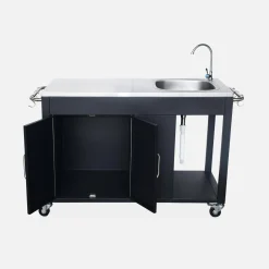 Carrinho de cozinha exterior em aço com lava-loiça e 2 portas