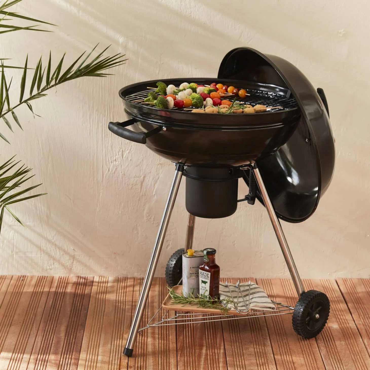 Churrasqueira a carvão com grelha e função de fumeiro, Ø57cm