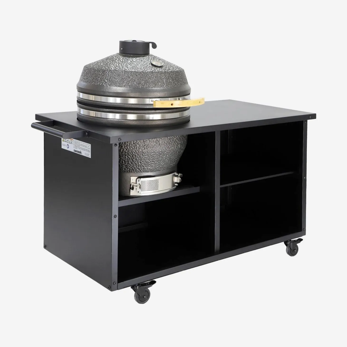 Churrasqueira a carvão com mesa de apoio e função de fumeiro