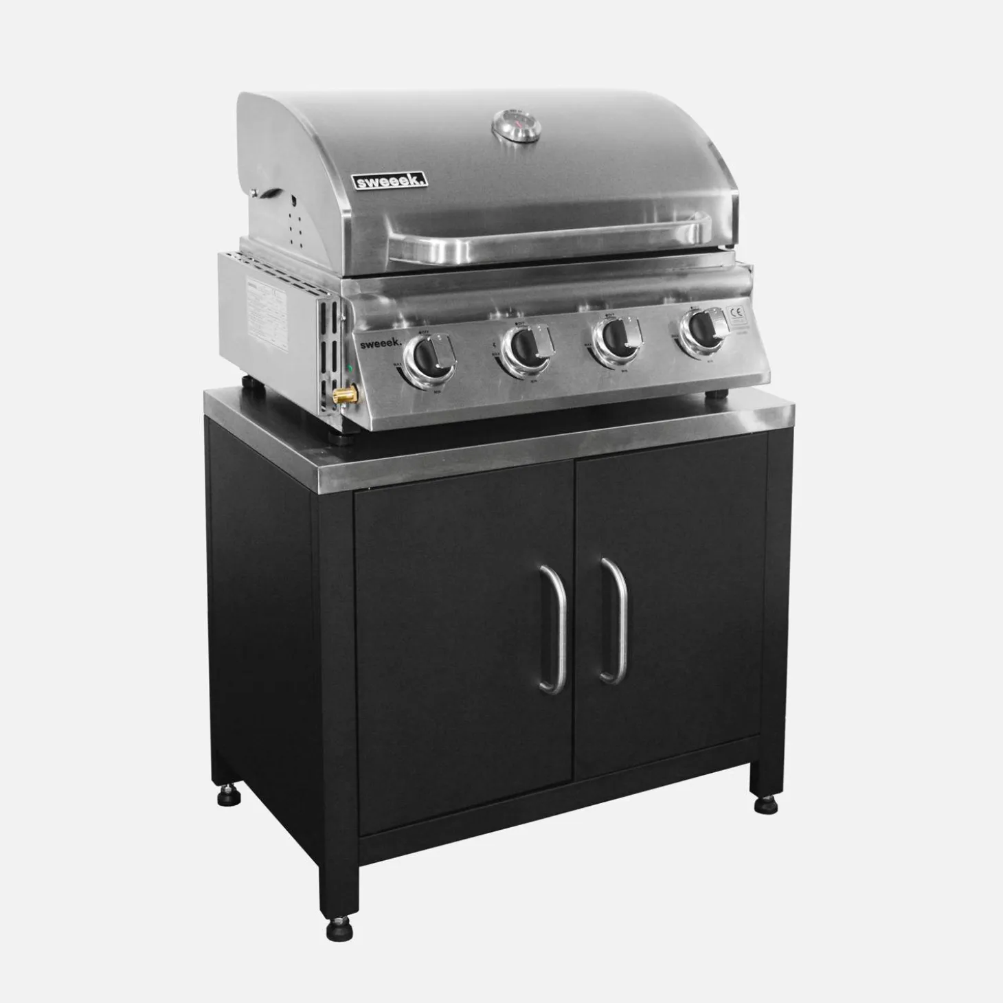 Churrasqueira a gás de 4 queimadores + cozinha externa em aço, 80cm