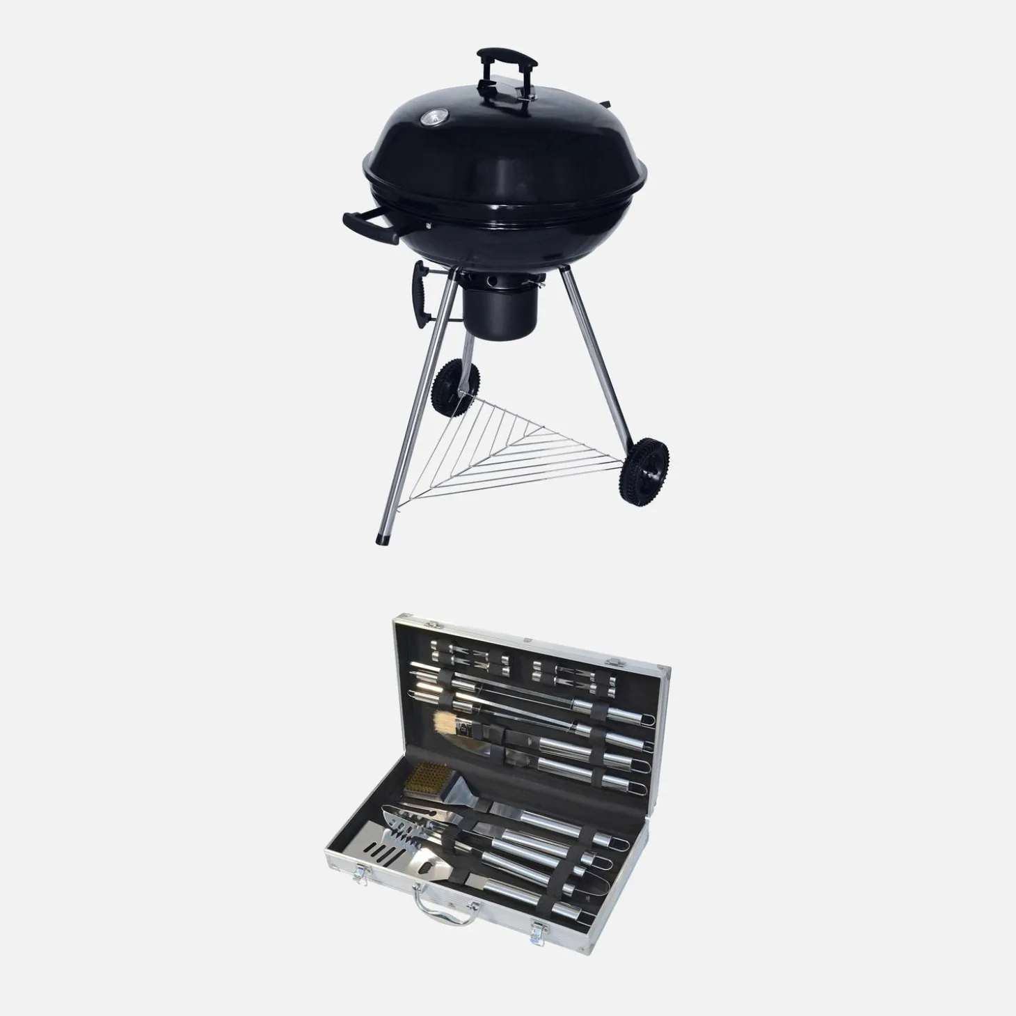 Churrasqueira de carvão vegetal com estojo de utensílios
