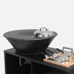 Churrasqueira tipo braseiro Ø80cm com aparador, arrumação, tampa e utensílios