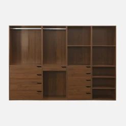 Closet modular com acabamento em madeira de 4 módulos