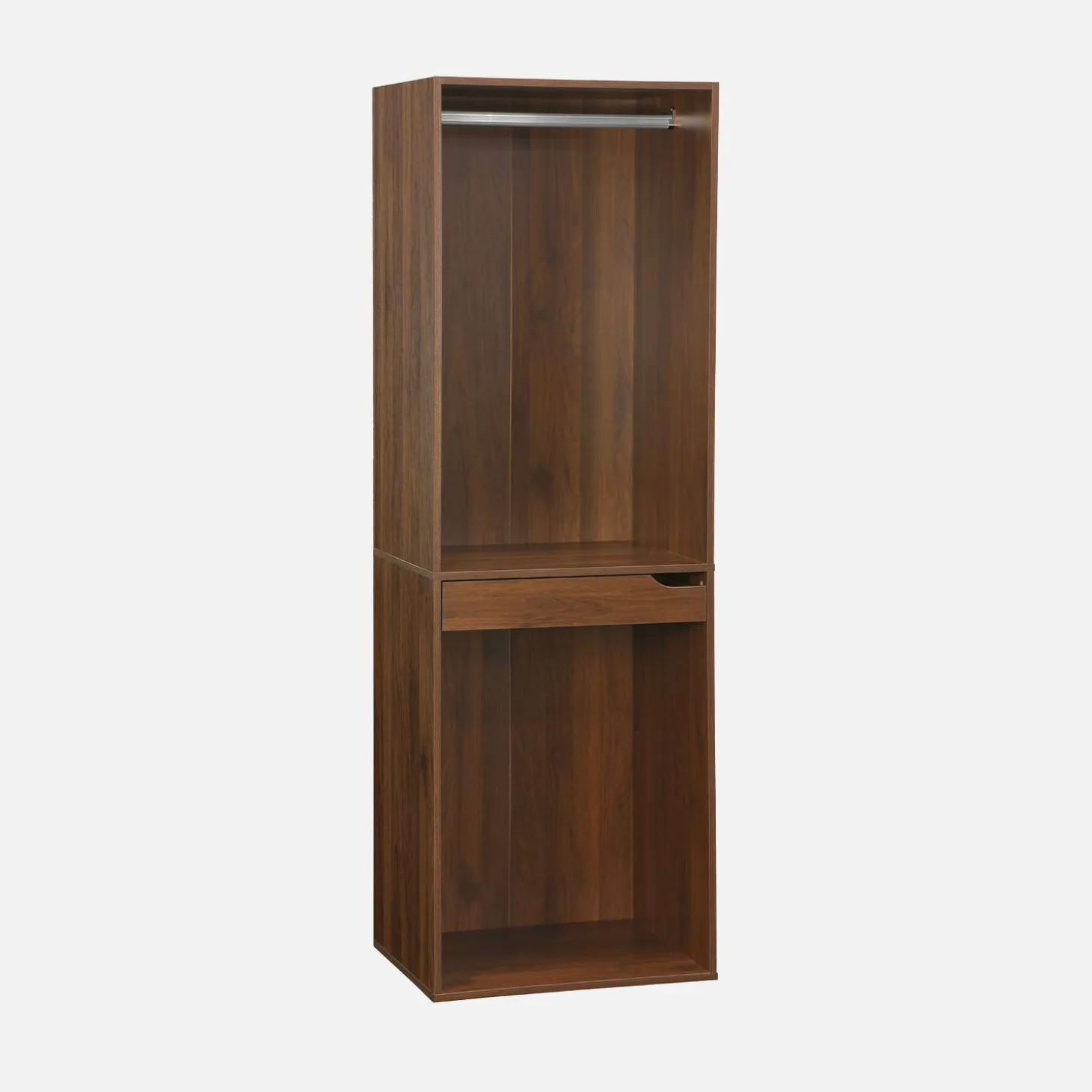 Closet modular com acabamento em madeira de 4 módulos