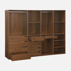 Closet modular com acabamento em madeira de 4 módulos
