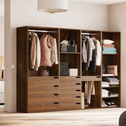 Closet modular com acabamento em madeira de 4 módulos
