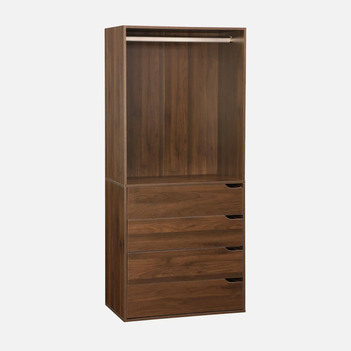 Closet modular com acabamento em madeira de 4 módulos