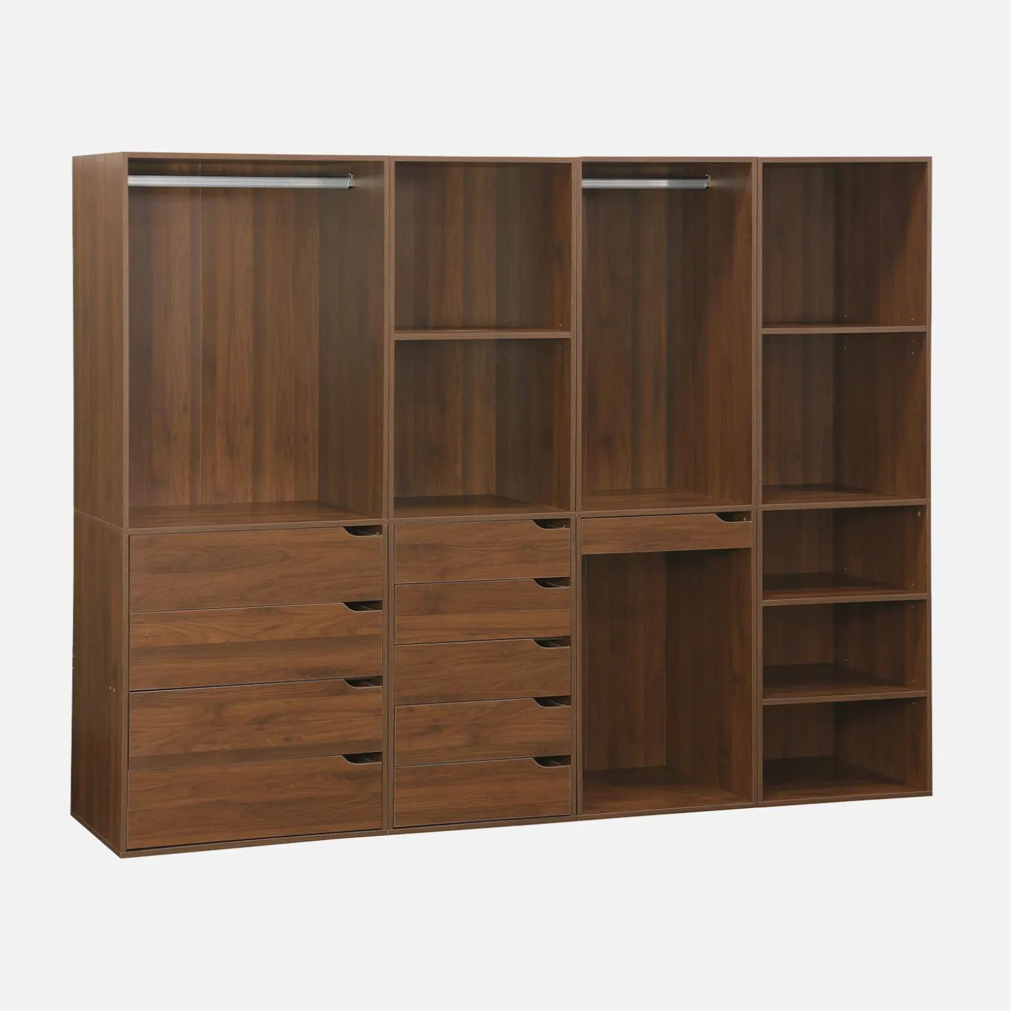 Closet modular com acabamento em madeira de 4 módulos