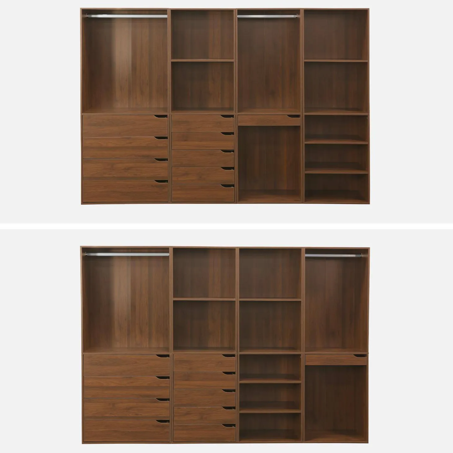 Closet modular com acabamento em madeira de 4 módulos