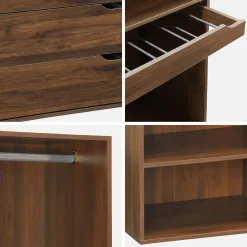 Closet modular com acabamento em madeira de 3 módulos