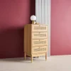 Cômoda chiffonier decoração madeira e palhinha 4 gavetas