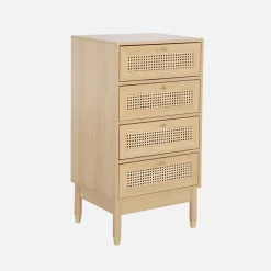Cômoda chiffonier decoração madeira e palhinha 4 gavetas