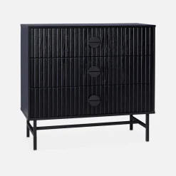 Cómoda com efeito de madeira e ranhuras de 3 gavetas