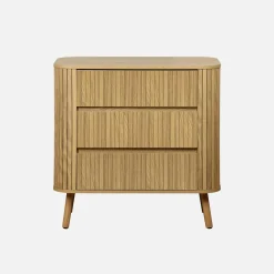 Cómoda, decoração estriada natural de 3 gavetas