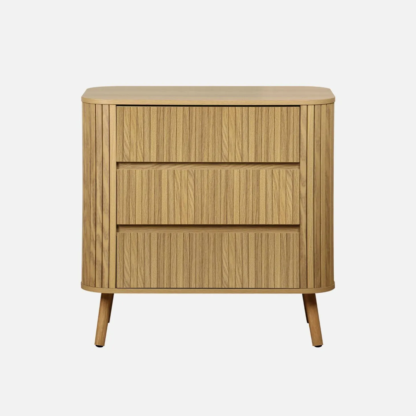 Cómoda, decoração estriada natural de 3 gavetas