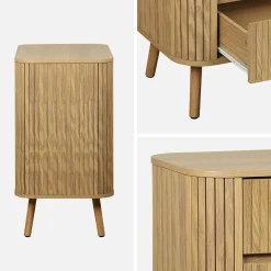 Cómoda, decoração estriada natural de 3 gavetas