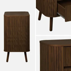 Cómoda, decoração estriada natural de 3 gavetas
