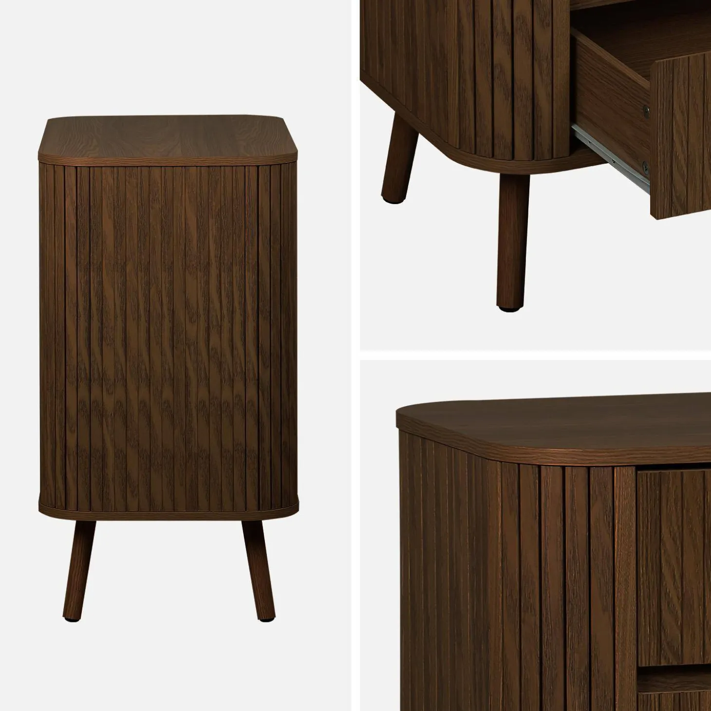 Cómoda, decoração estriada natural de 3 gavetas