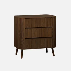 Cómoda, decoração estriada natural de 3 gavetas