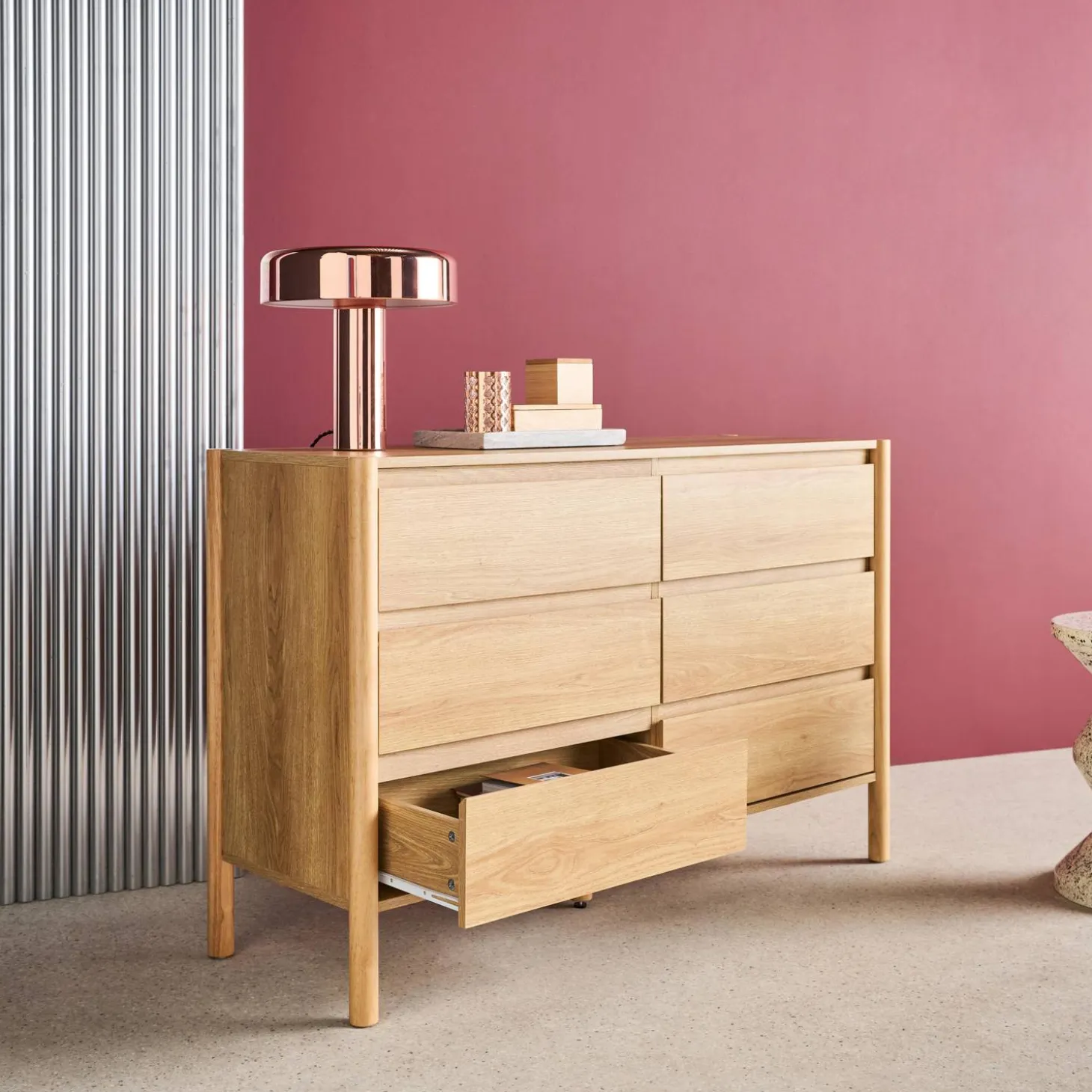 Cômoda decoração madeira de 6 gavetas