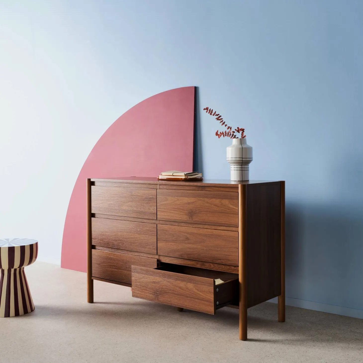 Cômoda decoração madeira de 6 gavetas