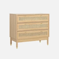 Cômoda decoração madeira e palhinha 3 gavetas