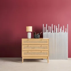 Cômoda decoração madeira e palhinha 3 gavetas