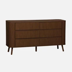 Cómoda de 6 gavetas, decoração estriada natural