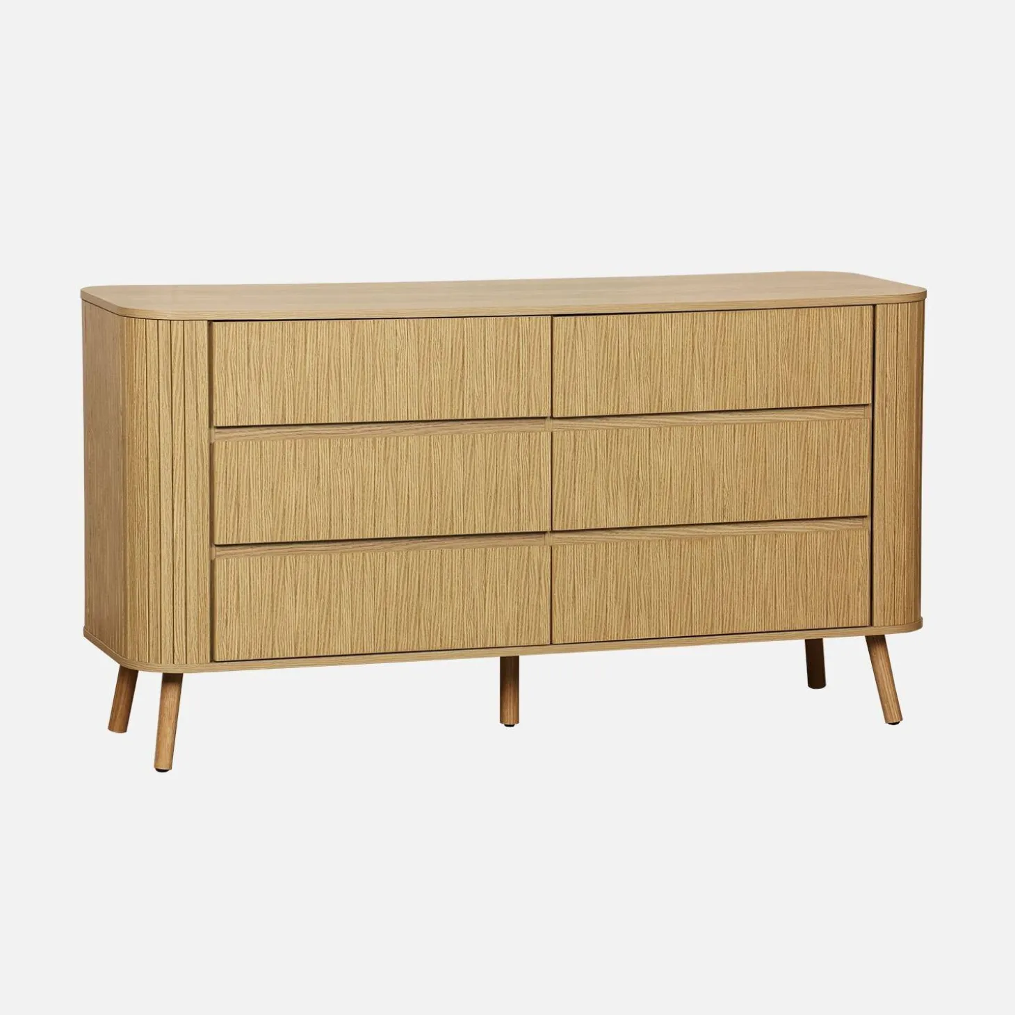 Cómoda de 6 gavetas, decoração estriada natural