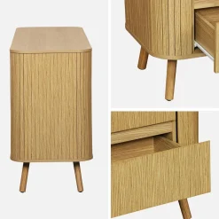 Cómoda de 6 gavetas, decoração estriada natural