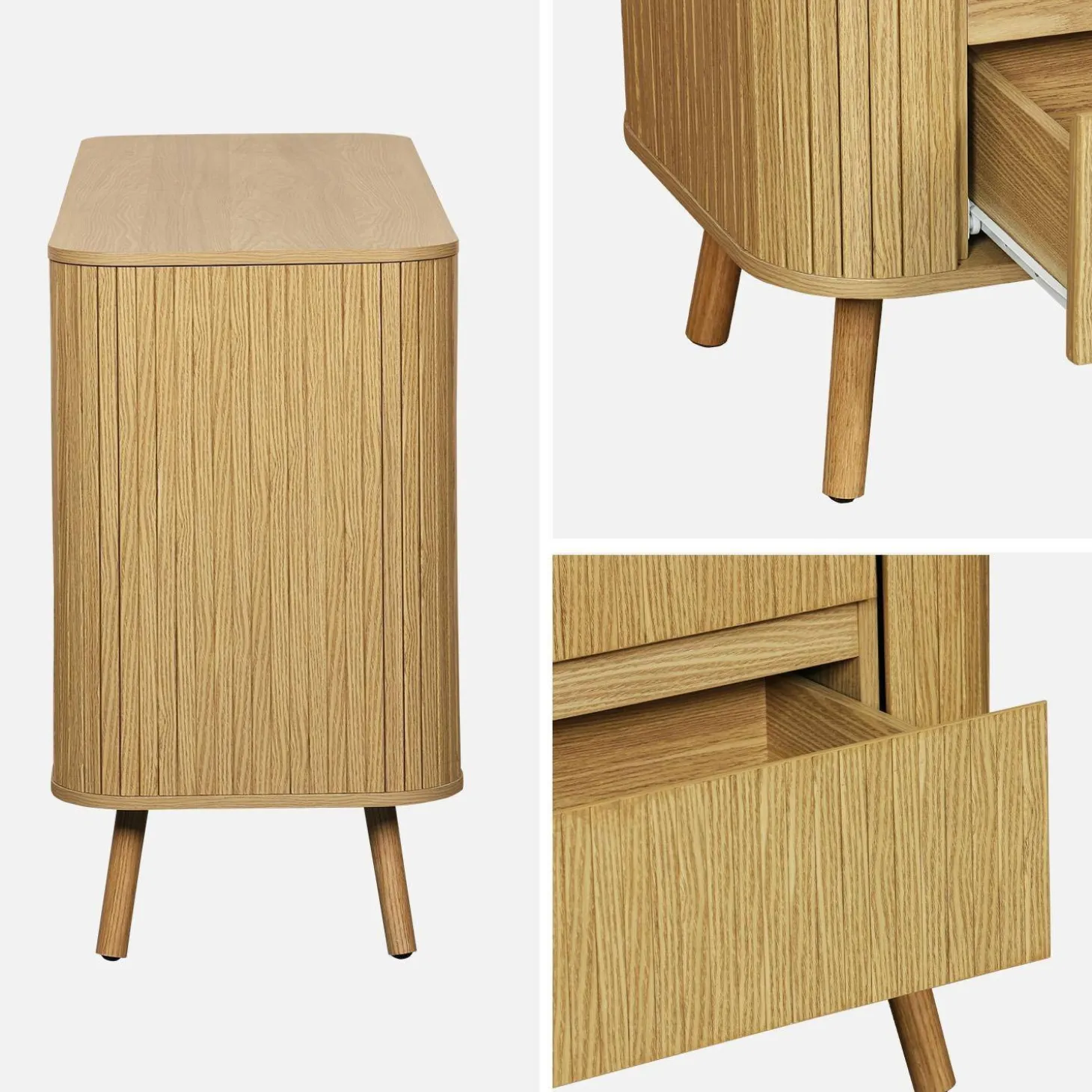 Cómoda de 6 gavetas, decoração estriada natural