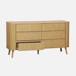 Cómoda de 6 gavetas, decoração estriada natural