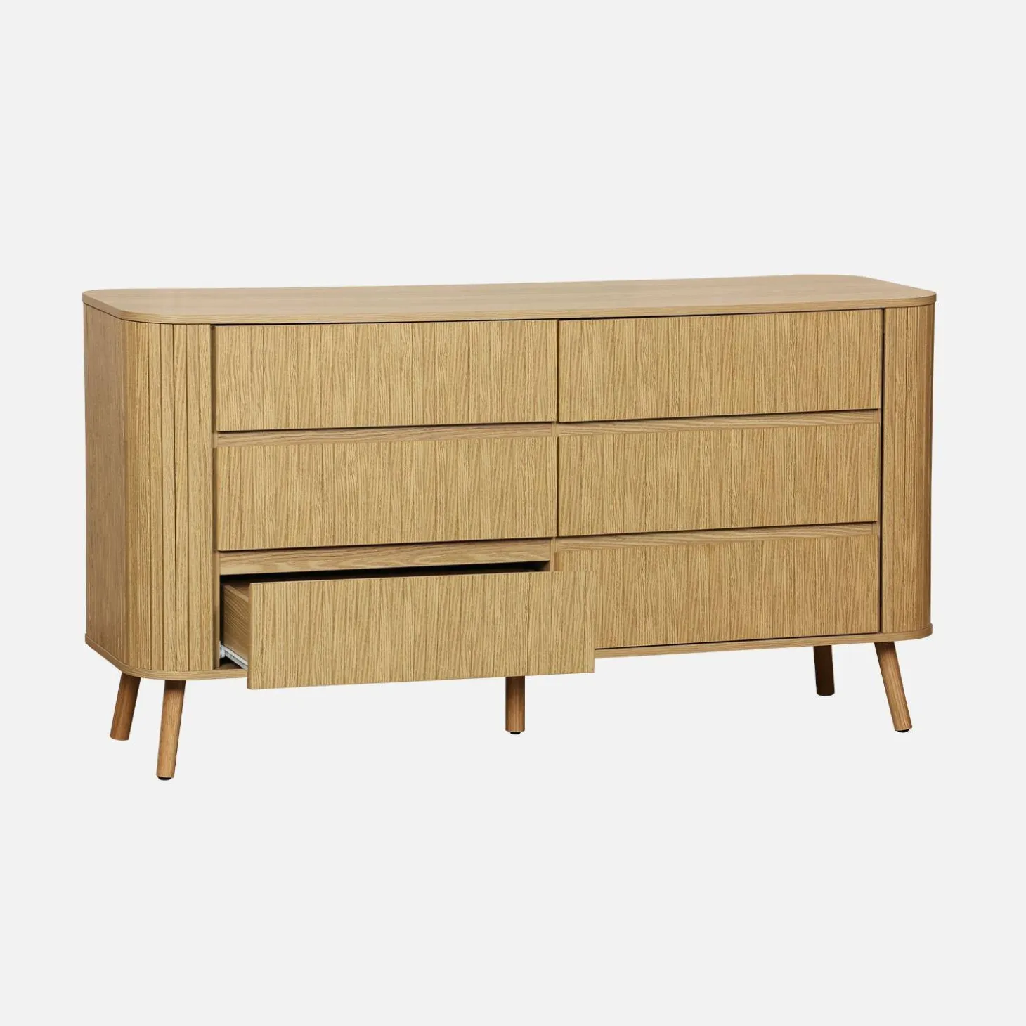 Cómoda de 6 gavetas, decoração estriada natural