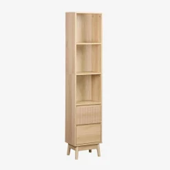Coluna de armazenamento decoração madeira, 3 prateleiras 2 gavetas