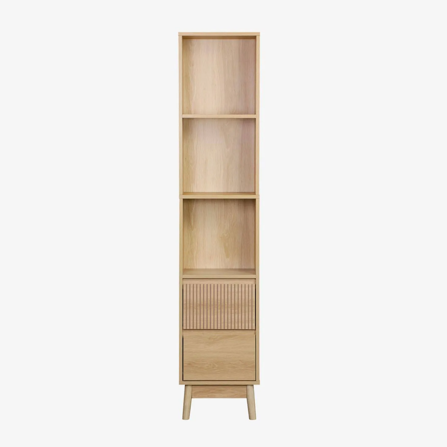 Coluna de armazenamento decoração madeira, 3 prateleiras 2 gavetas