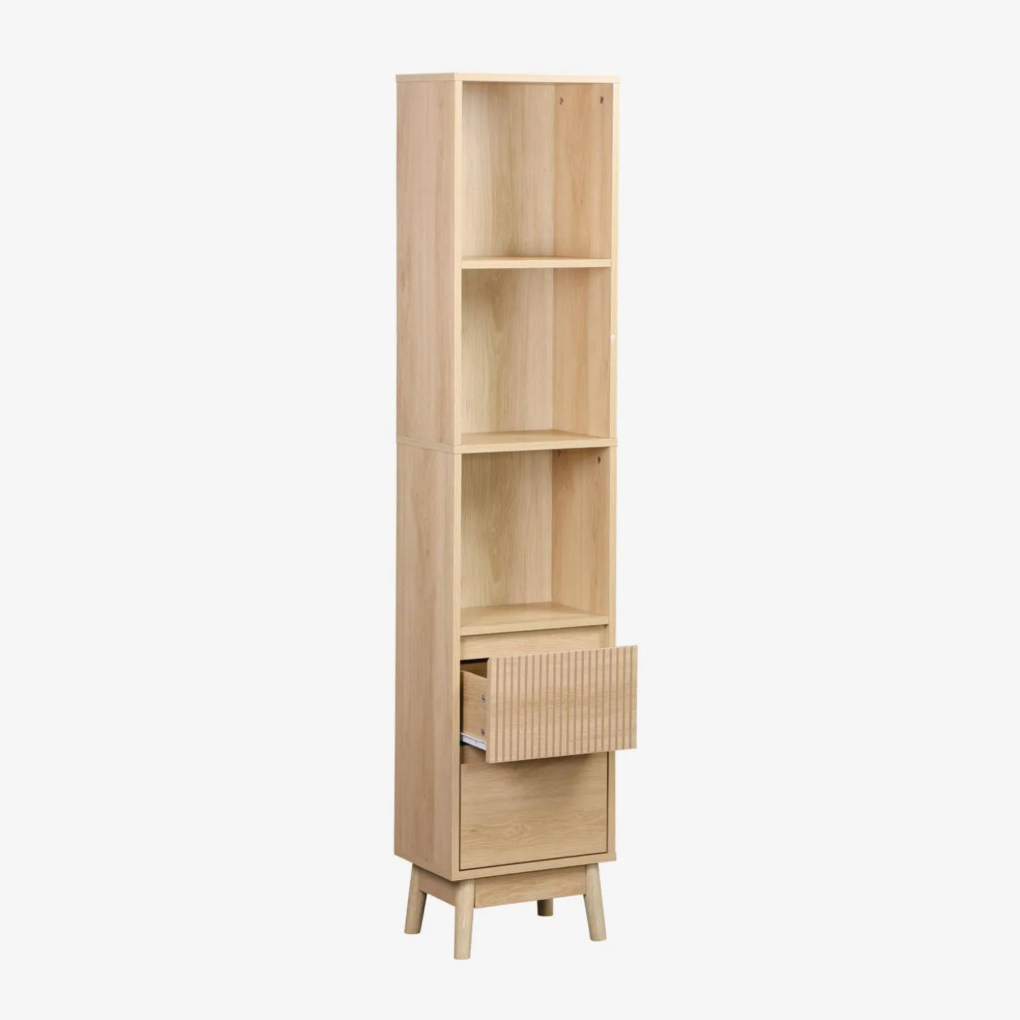 Coluna de armazenamento decoração madeira, 3 prateleiras 2 gavetas