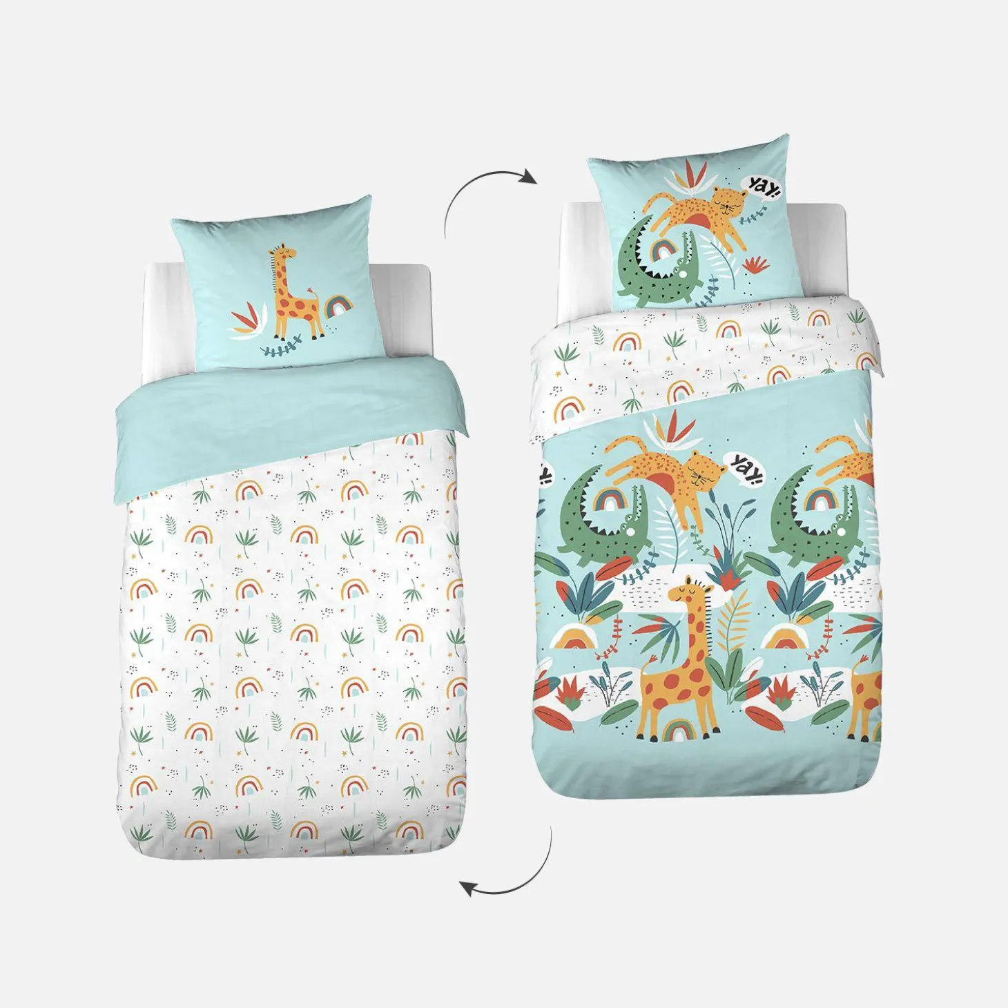 Completo de cama de algodão reversível estampado savana / arco-íris, 140 cm