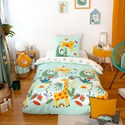 Completo de cama de algodão reversível estampado savana / arco-íris, 140 cm