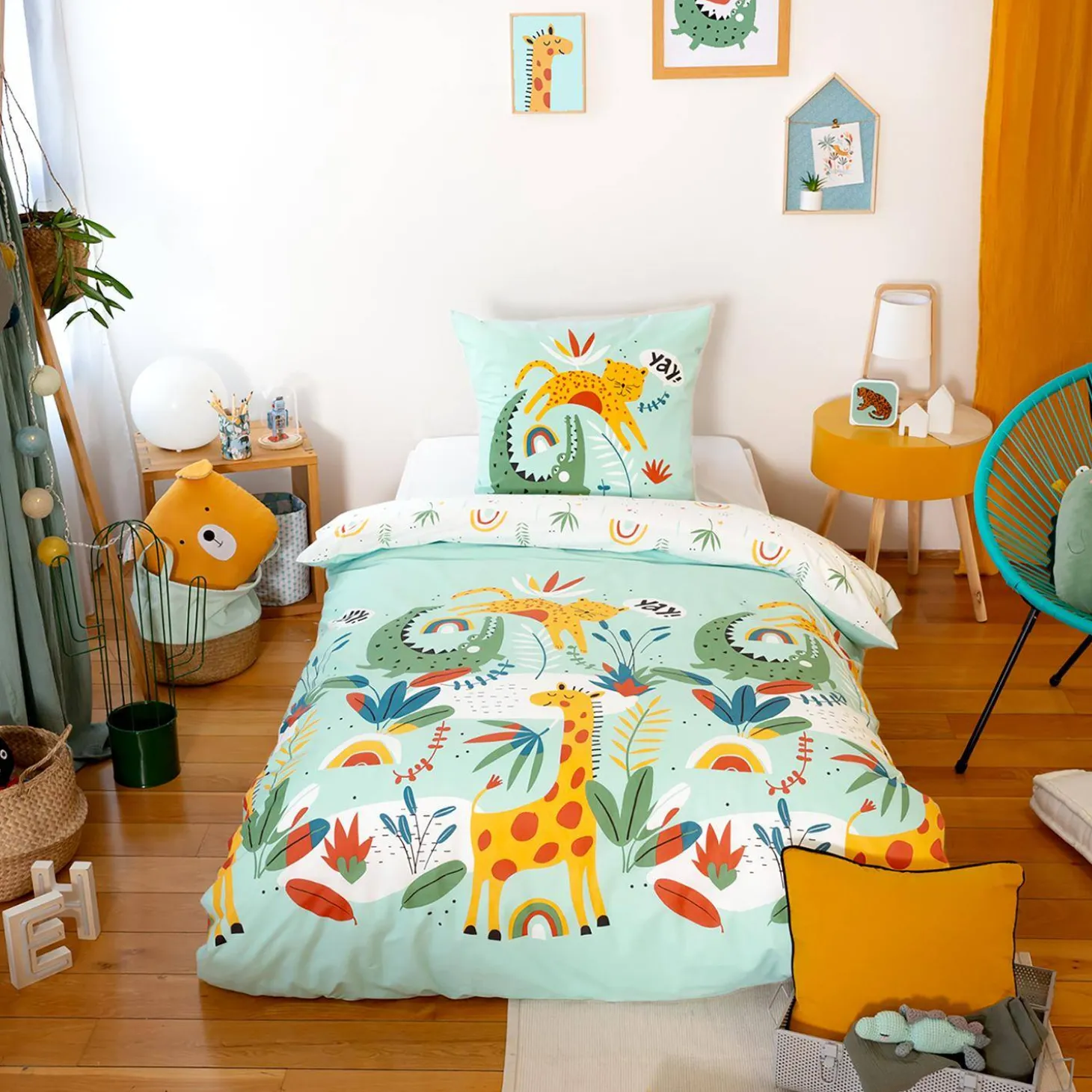 Completo de cama de algodão reversível estampado savana / arco-íris, 140 cm